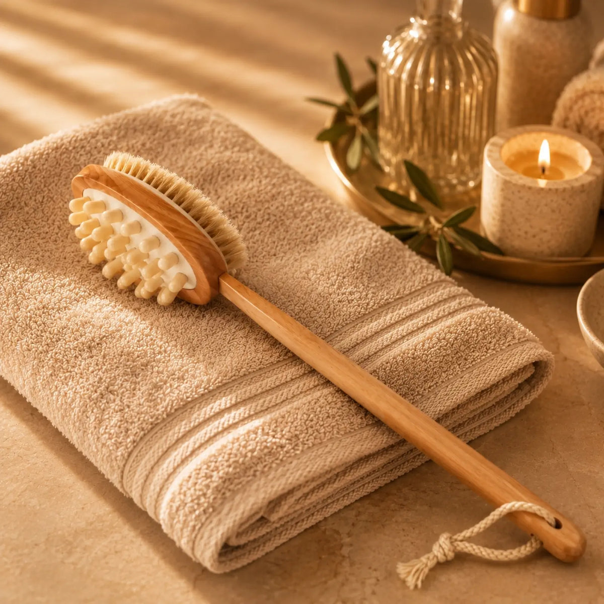 Brosse de bain à double usage - Brosse Bain pour Corps - Utilisation Humide ou à Sec - Manche Détachable