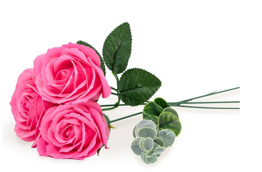 BOUQUET DE 3 ROSES DE SAVON - FUSHIA